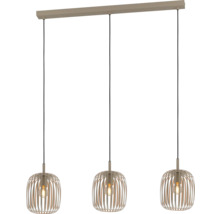 Hanglamp met drie lampenkappen van houten latten