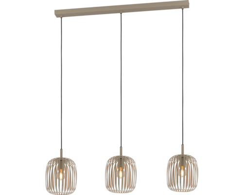 Hanglamp met drie lampenkappen van houten latten