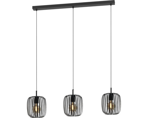 Hanglamp met drie lampen en lampenkappen van metalen strips