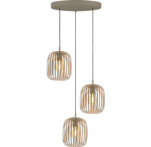 Hanglamp met drie lampen en houten kappen