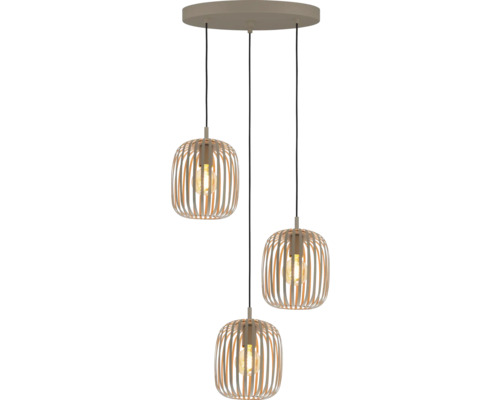 EGLO Hanglamp Romazzina 3-lichts zandkleurig Hanglamp met drie lampen en houten kappen