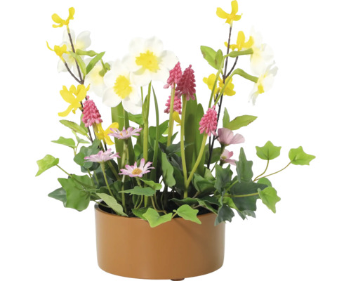 Bloemstuk met diverse kunstbloemen in een pot