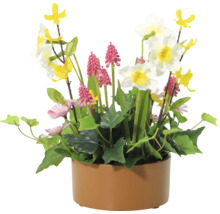 Arrangement met kunstbloemen in pot