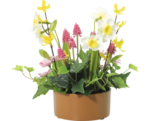 Arrangement met kunstbloemen in pot