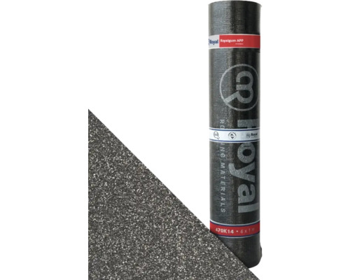 Zwarte Royalgum APP bitumen dakrol 6 bij 1 meter met minerale afwerking voor dakafdichting.
