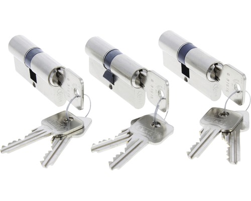 ARON Profielcilinder 30-30 SKG** vernikkeld, 3 stuks Drie deursloten met sleutels