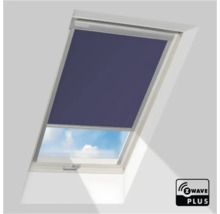Donkerblauw verduisterend rolgordijn voor dakraam, inclusief Z-Wave Plus Logo voor smart home compatibiliteit.