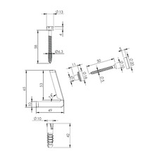 Technische tekening van een meubelverbinder met afmetingen