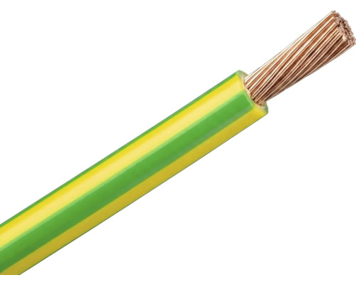 Aardingskabel met geelgroene isolatie en blootliggende koperdraden