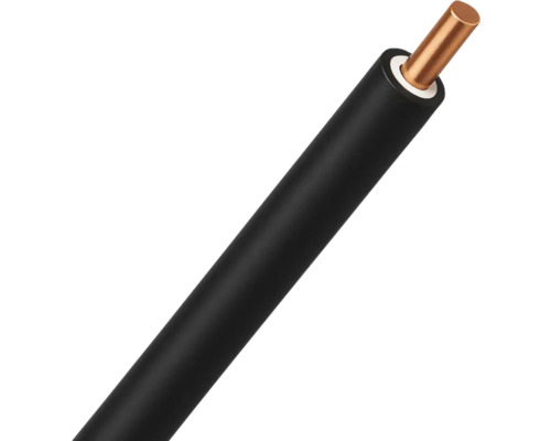 Enkeladerige draad met koperen geleider en zwarte isolatie
