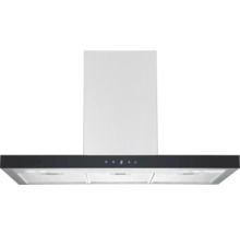 Wandschouw afzuigkap met zwart touch bedieningspaneel, digitaal display en drie vetfilters.