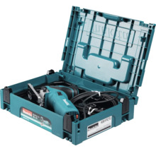 Makita decoupeerzaag 4351FCTJ in geopende blauwe MAKPAC koffer met netsnoer.
