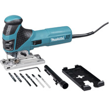 Makita decoupeerzaag met accessoireset bestaande uit zaagbladen, inbussleutel, afzuigadapter en glijzool.