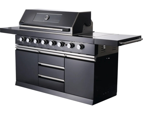 Buitenkeuken met meerdere branders, kasten en opbergruimte