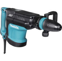 Turquoise en zwarte Makita breekhamer met anti-vibratietechnologie, D-handgreep en verstelbare zijhandgreep.