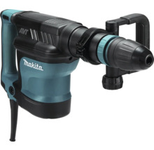 Blauwe en zwarte Makita breekhamer met anti-vibratietechnologie en extra handgreep.