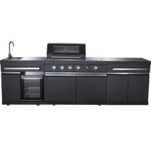 Buitenkeuken met gootsteen, grill, oven en koelkast