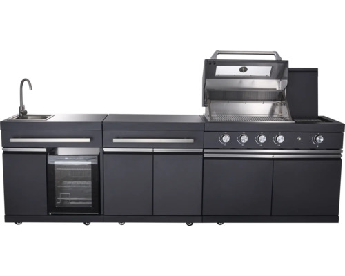 Buitenkeuken met spoelbak, koelkast en barbecue