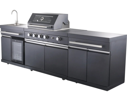 Complete buitenkeuken met barbecue, spoelbak en koelkast