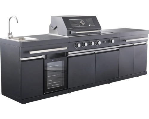 Complete buitenkeuken met spoelbak, barbecue, koelkast en opbergruimte