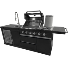 Buitenkeuken met barbecue, spoelbak en koelkast