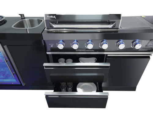 Buschbeck buitenkeuken met gootsteen, grill en laden voor het opbergen van servies