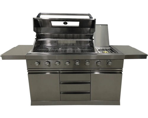 Roestvrijstalen gasbarbecue met opbergruimte en onderkast