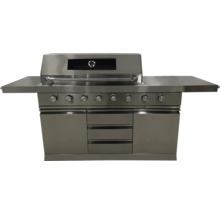 Roestvrijstalen grillstation met gasbranders, deuren en lades