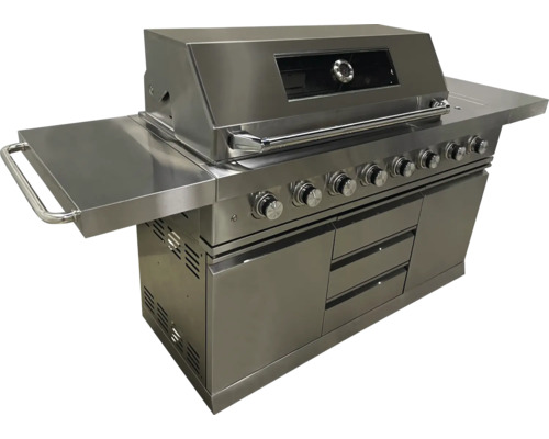 Roestvrijstalen barbecue met lades en gasregelaars