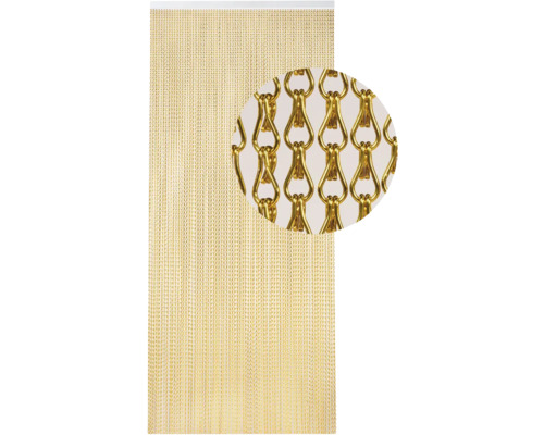 Goudkleurig kettinggordijn met detailweergave