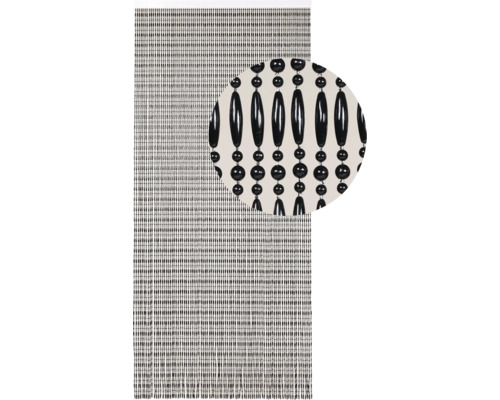 Decoratief kralengordijn met een zwart kralendesign.