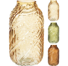 Meerkleurige glazen vazen met bladerpatroon