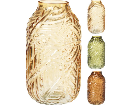 Meerkleurige glazen vazen met bladerpatroon