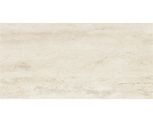 Keramische tegel met travertijnlook in beige met horizontale adering.