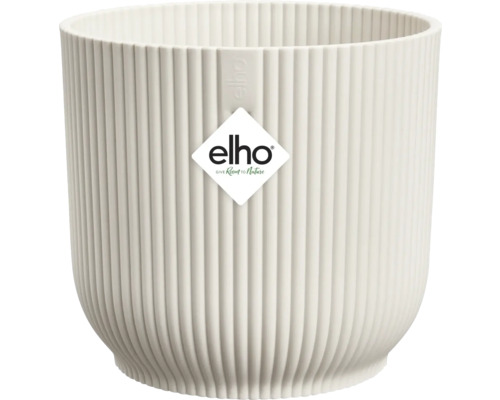 Witte plantenpot met verticaal ribbelpatroon en Elho logo