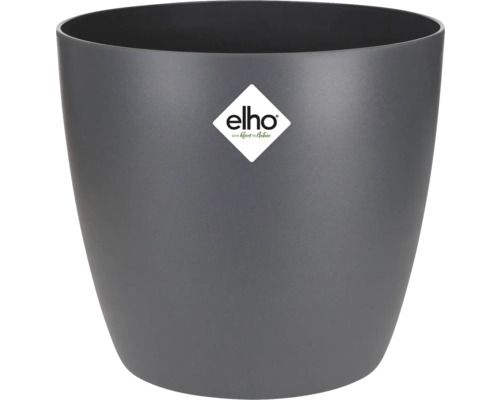 Grijze kunststof bloempot met Elho logo