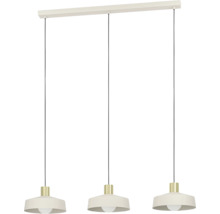 Hanglamp met drie lampenkappen en ophanging aan een stang
