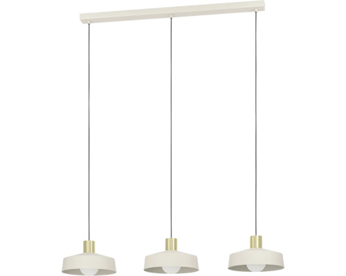 Hanglamp met drie lampenkappen en ophanging aan een stang