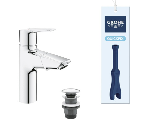 Glanzende kraan met afvoergarnituur en Grohe logo