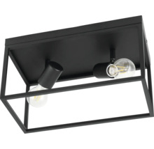 Zwarte plafondlamp met twee lampen in een geometrisch frame