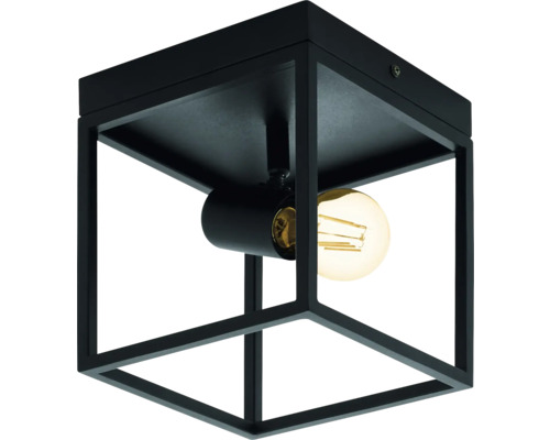 Zwarte plafondlamp met geometrisch design en gloeilamp