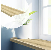 Houten vensterbank met bloempot op vensterbank