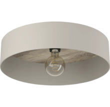 Plafondlamp met een ronde lampenkap en een gloeilamp