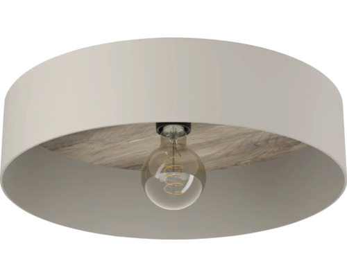 Plafondlamp met een ronde lampenkap en een gloeilamp