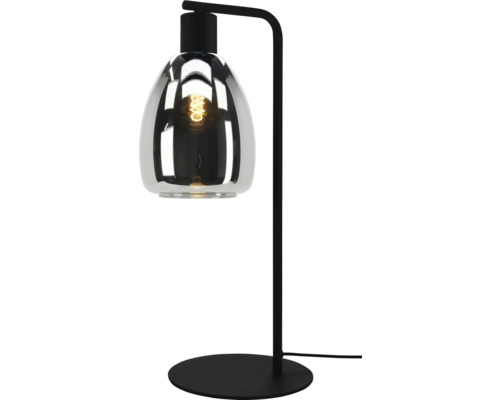 Tafellamp met glazen lampenkap en metalen voet