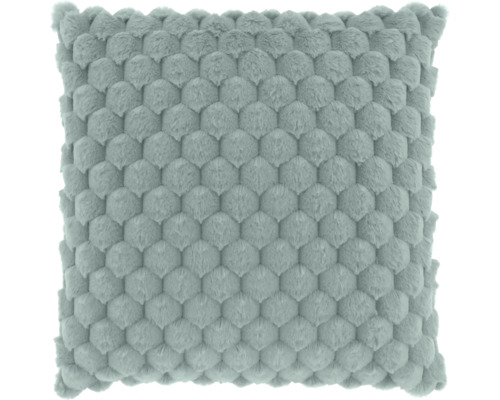 Vierkant sierkussen in lichtgroen met honingraatstructuur van zacht pluche.