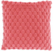 Vierkant sierkussen in roze met reliëf honingraatstructuur van zacht pluche.