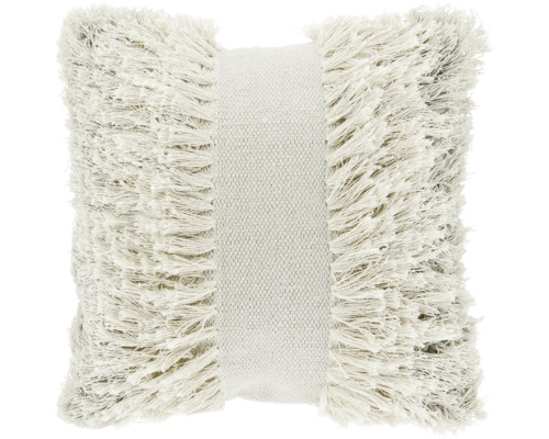 Unique Living Kussen Ziggy wit 45x45 cm Vierkant sierkussen met franjes aan de zijkanten en een geweven middenstrook.
