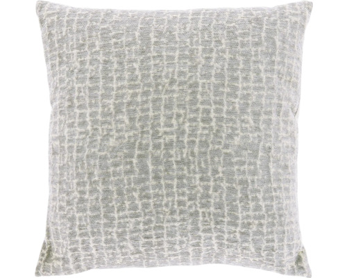 Vierkant sierkussen in lichtgrijs met een gestructureerd geweven patroon.