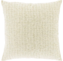 Vierkant, crèmekleurig sierkussen met een gestructureerd oppervlak van stof.
